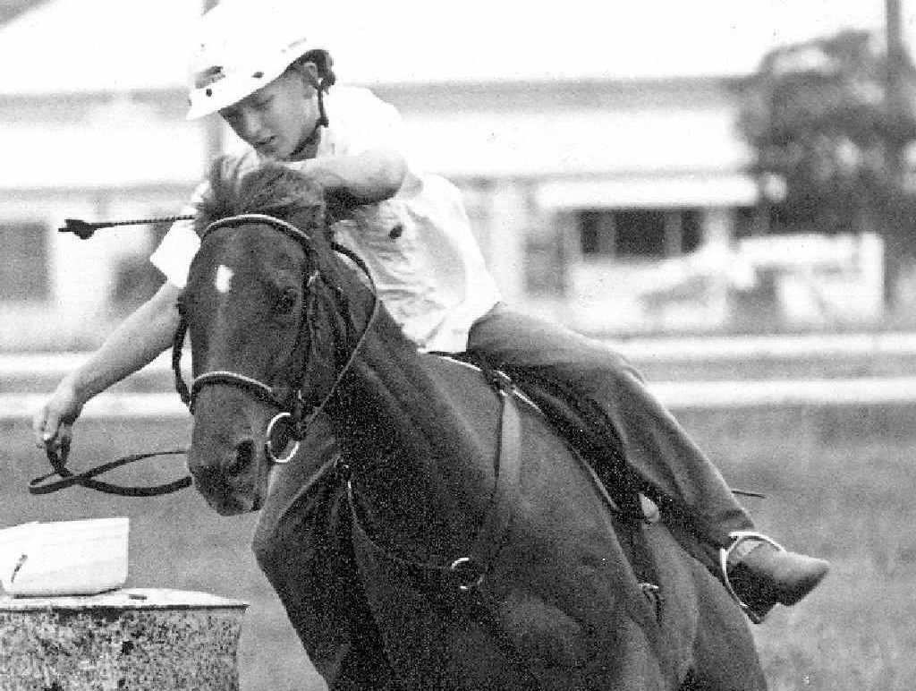 CRACK THE WHIP: Tim Tornaros rides Doongul Comet in the U13 barrel race at Tiaro in October of 1995. CRACK THE WHIP: Tim Tornaros rides Doongul Comet in the U13 barrel race at Tiaro in October of 1995.